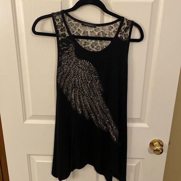 Sparkle Angel Wing Tank in black and leopard 🐆. Size small - Picture 1 of 12